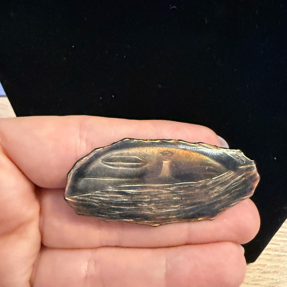 Vintage Handmade Ceramic Lighthouse Sailboat Brooch Iridescent Metallic Glaze